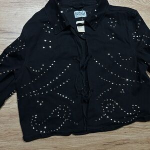 Free People Black Studded Tie-Front Jacket